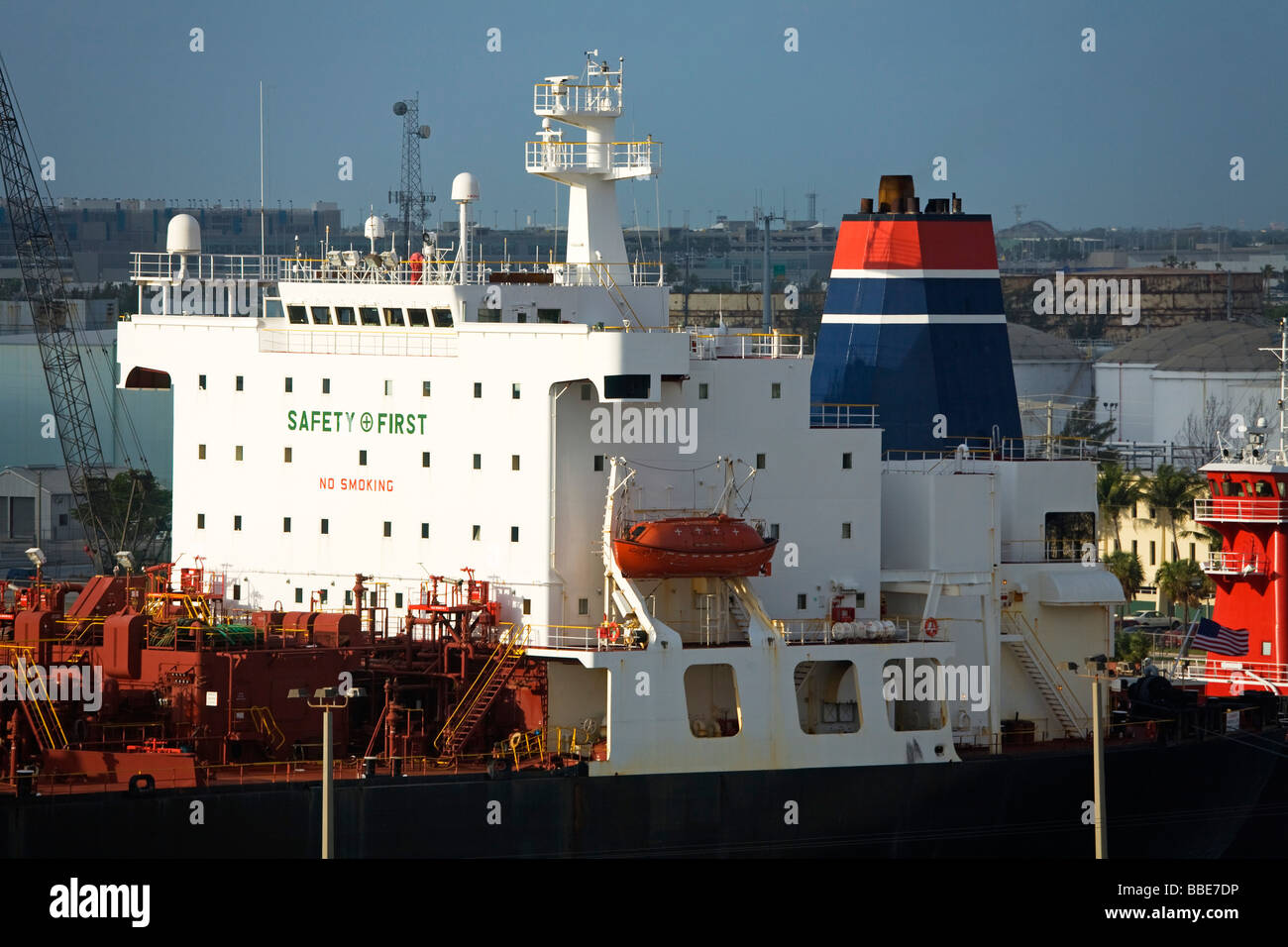 Oil Tankers and Power Station in Port Everglades; Fort Lauderdale, Florida, USA Stock Photo
