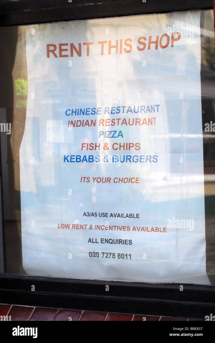 Rent this shop sign in the window of a closed down restaurant Margate