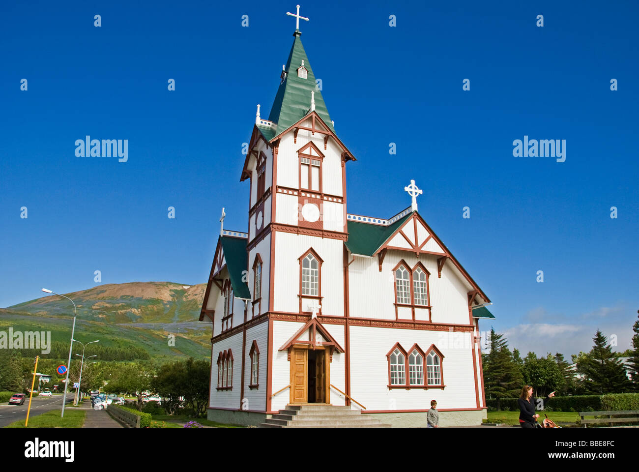 Village church, nature reserve, Flatey island, Flatey, Iceland, Europe Stock Photo
