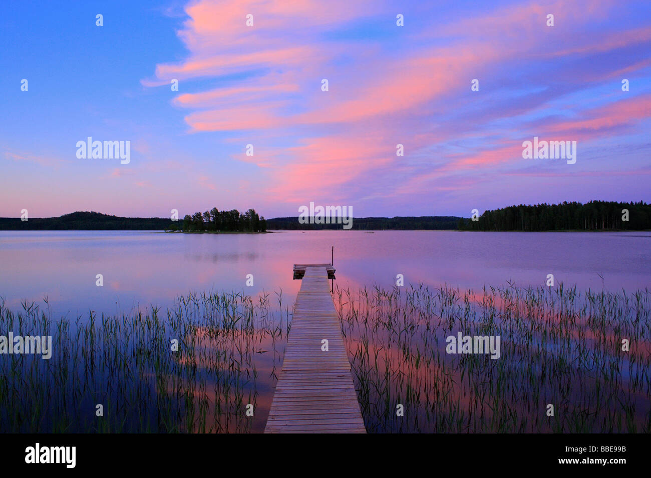 Sunset over lake Visten in Humletorp, Vaermland, Wermland, Sweden ...