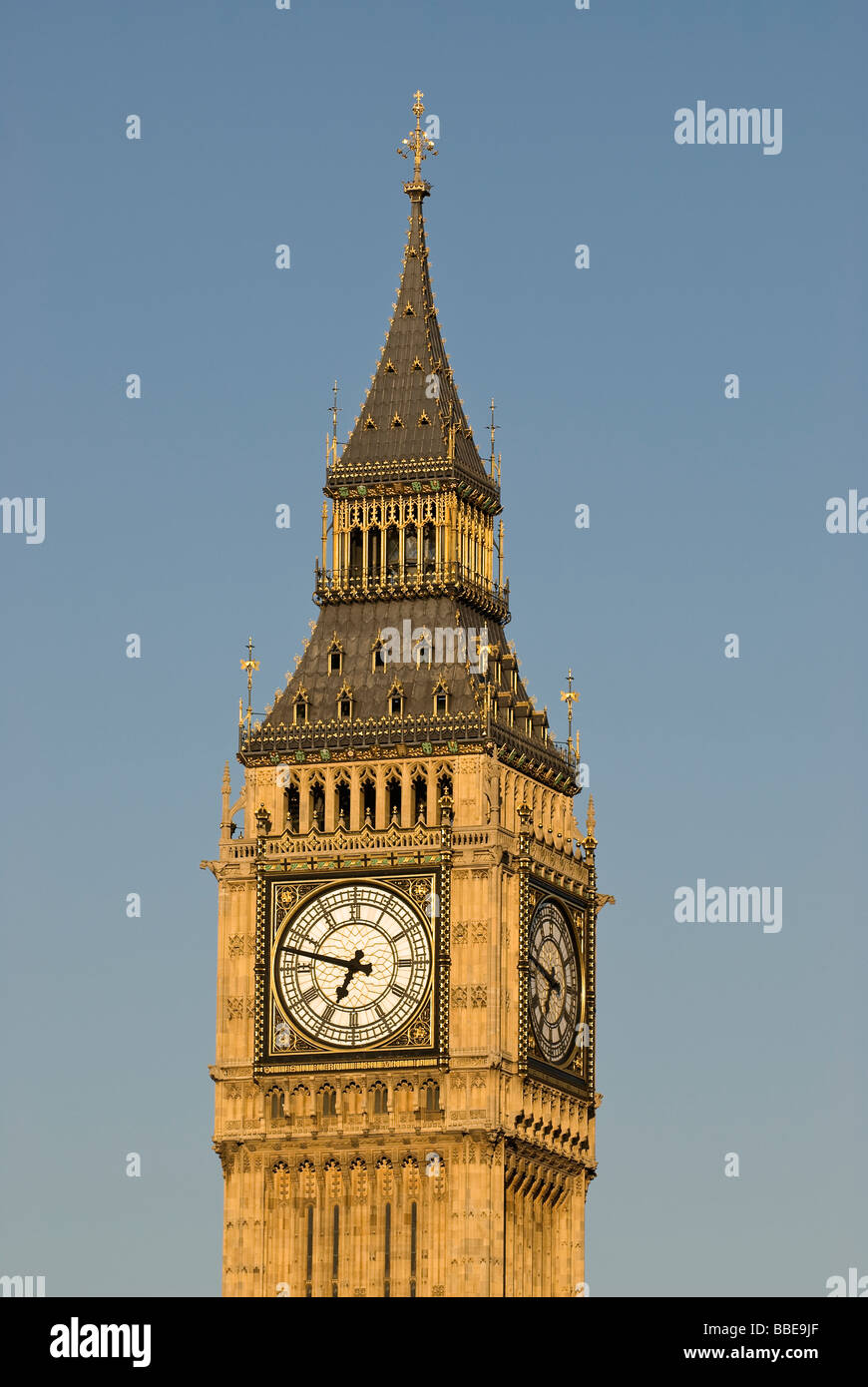 A close up view of top of the London landmark Big Ben Stock Photo - Alamy