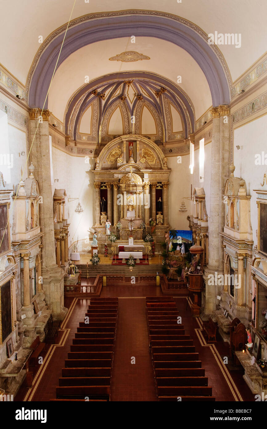 Interior of Monastary of Santa Maria Magdalena Cuitzeo, Michoacan, Mexico Stock Photo