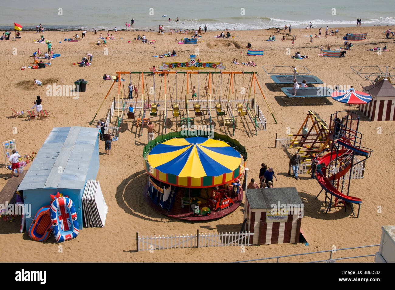 Broadstairs, Kent, England, UK. Viking Bay beach. Funfair Stock Photo