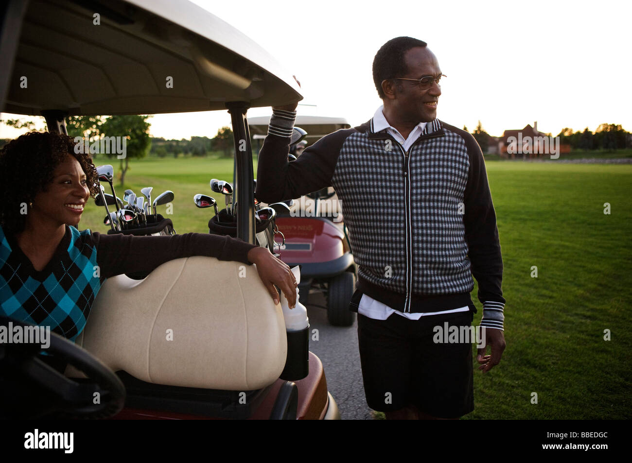 Couple at Golf Course, Burlington, Ontario, Canada Stock Photo