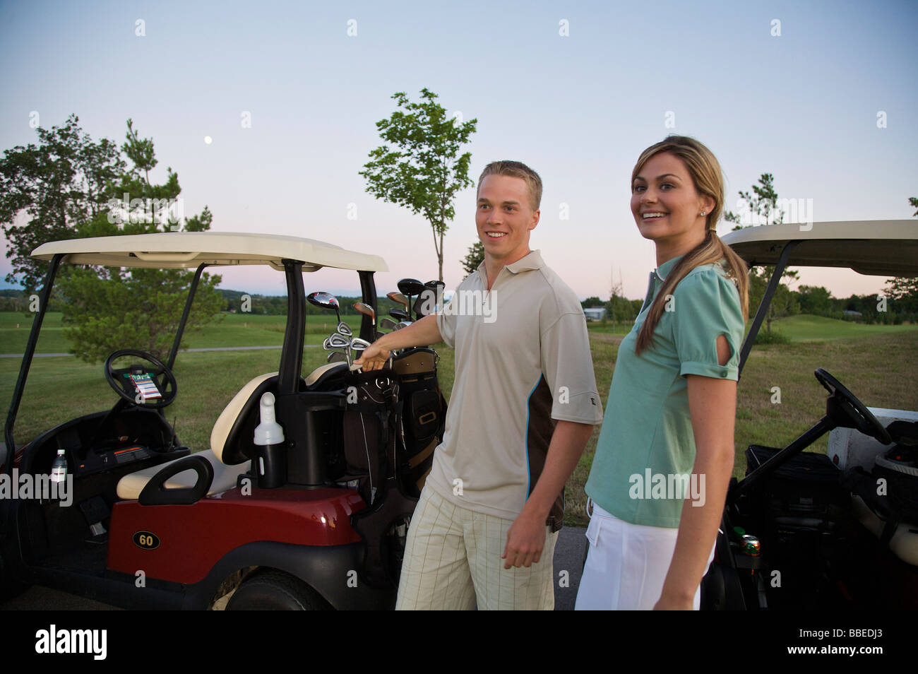 Couple on Golf Course, Burlington, Ontario, Canada Stock Photo