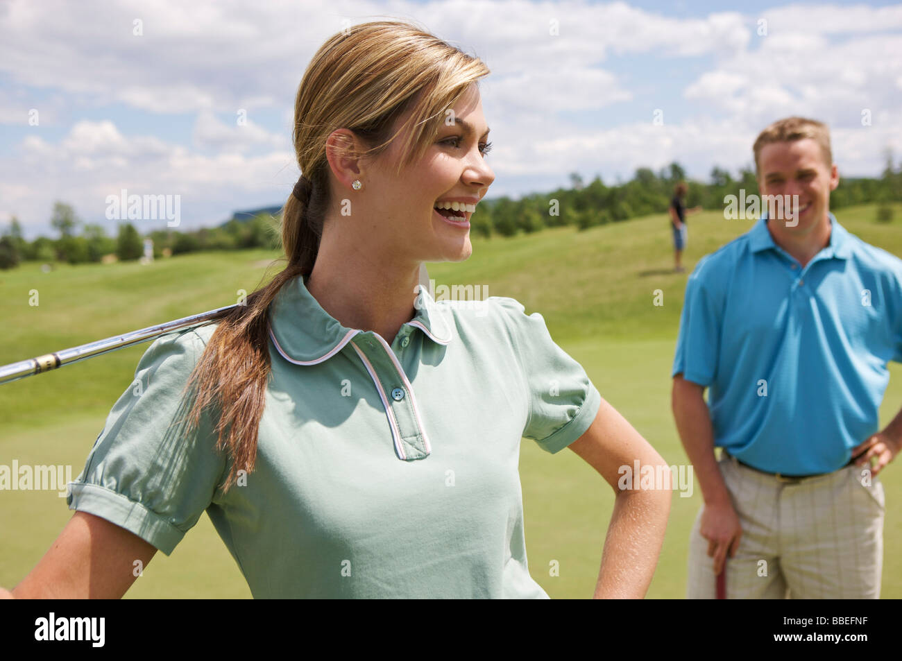 Couple on Golf Course Stock Photo Alamy