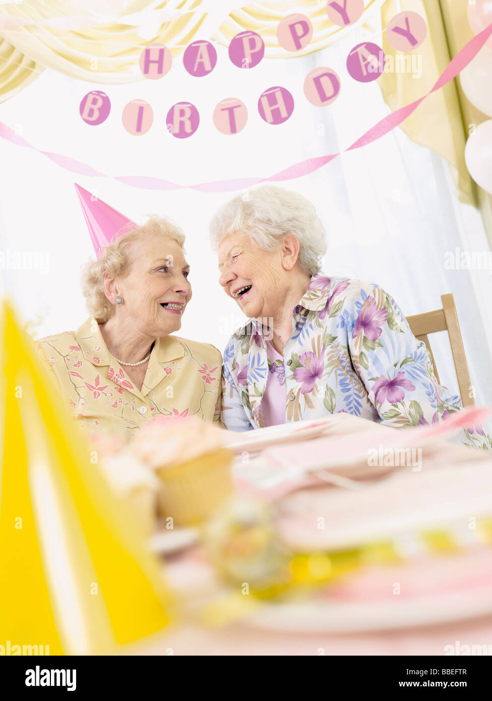 Birthday Party in Retirement Home Stock Photo