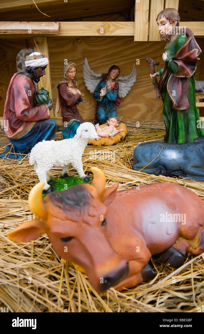 WEST INDIES Caribbean St Vincent And The Grenadines Canouan Island Roadside nativity scene figures at Christmas Stock Photo