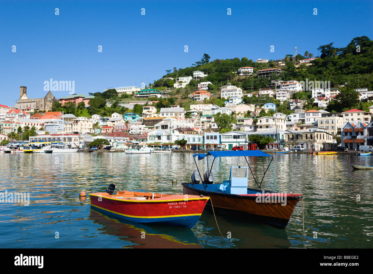 WEST INDIES Caribbean Grenadines Grenada St Fishing boats moored
