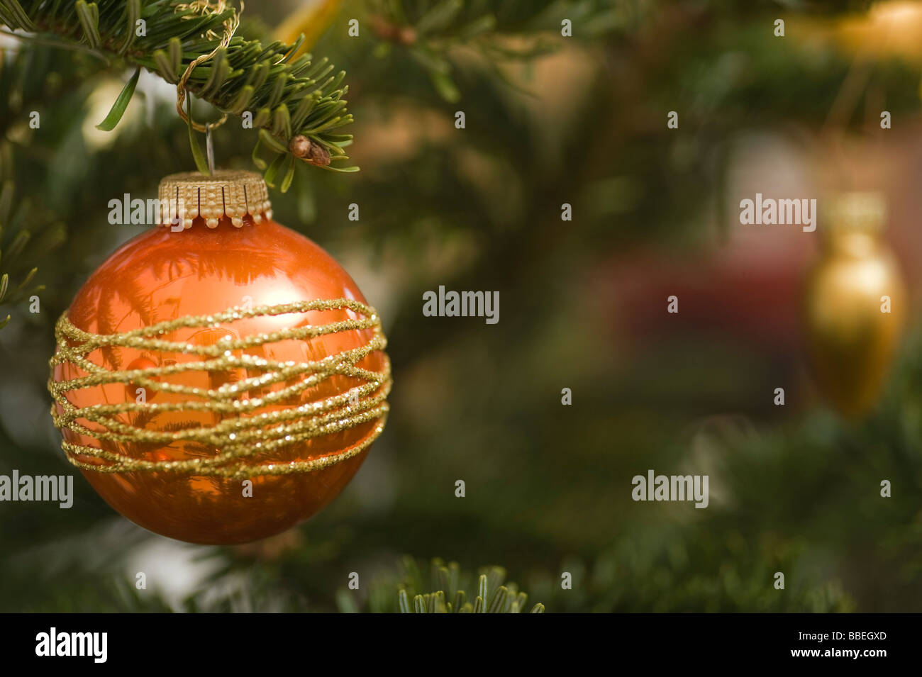 Close-up of Christmas Ornament on Christmas Tree Stock Photo