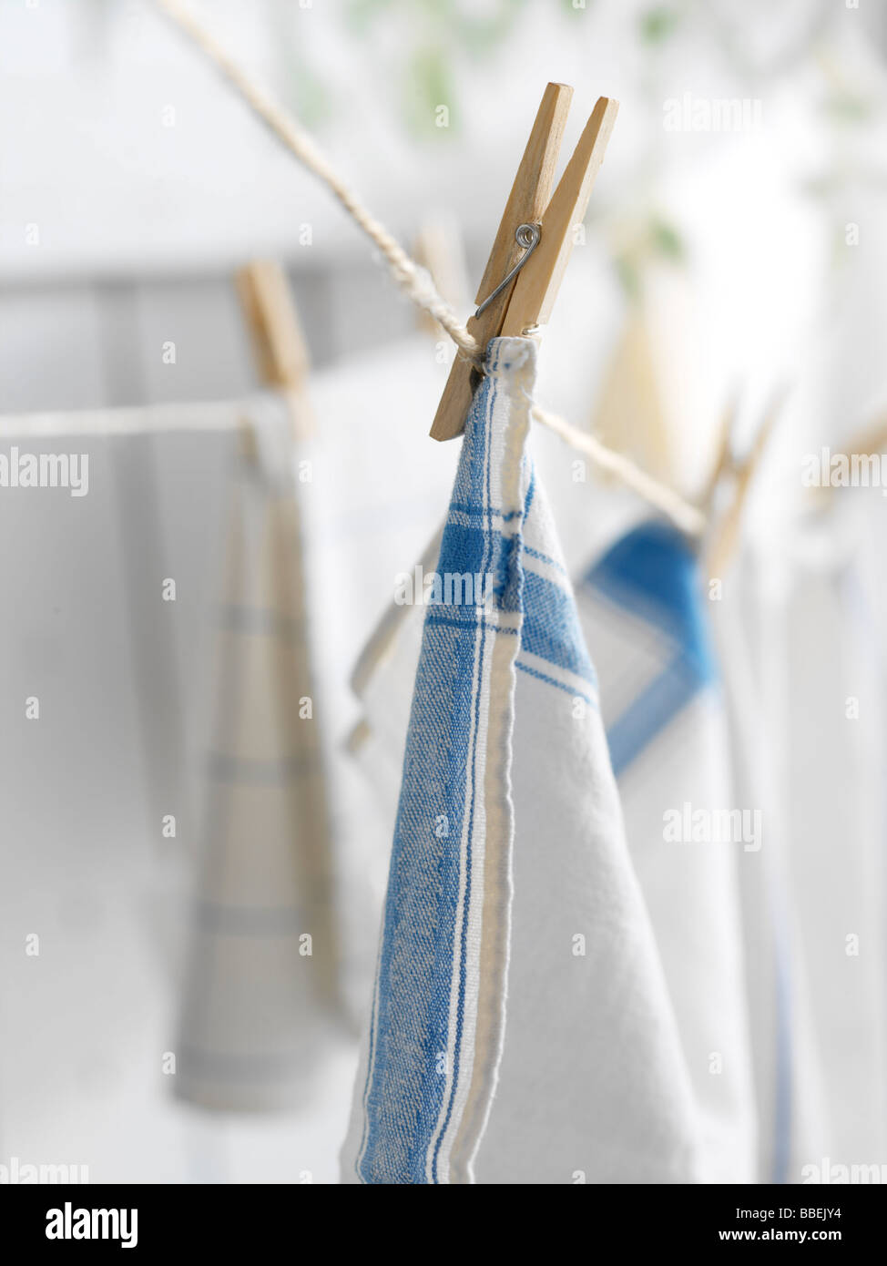 Linen Hanging on Clothesline Stock Photo