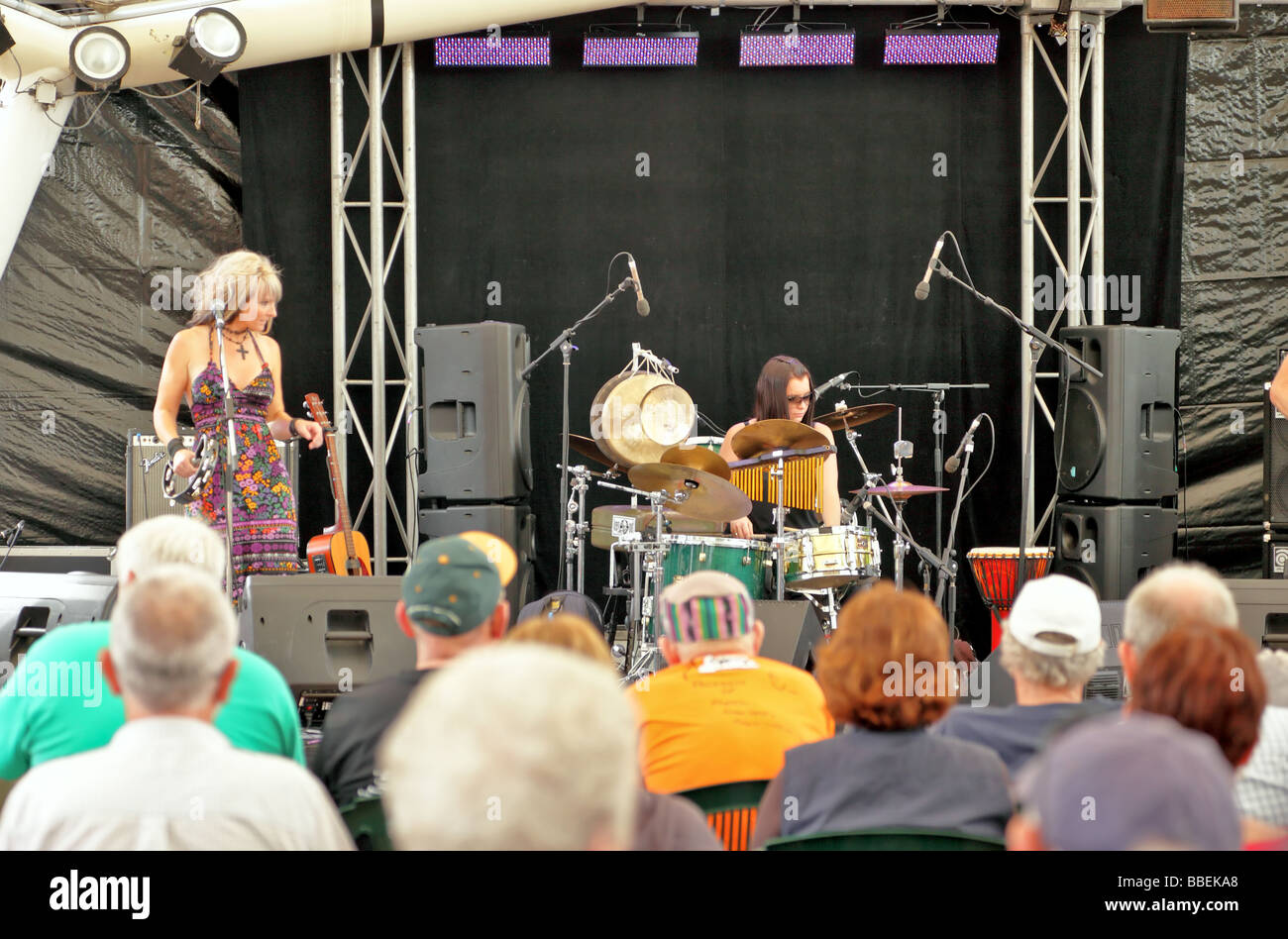 Trio of musicians playing the blues on stage Stock Photo - Alamy