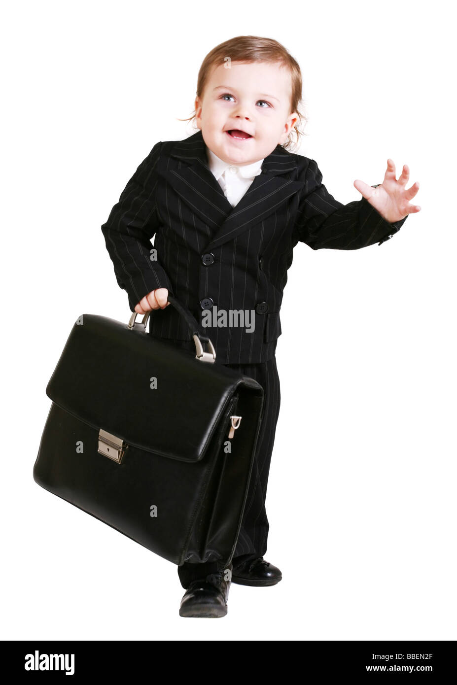 Little boy with suitcase over white Stock Photo Alamy