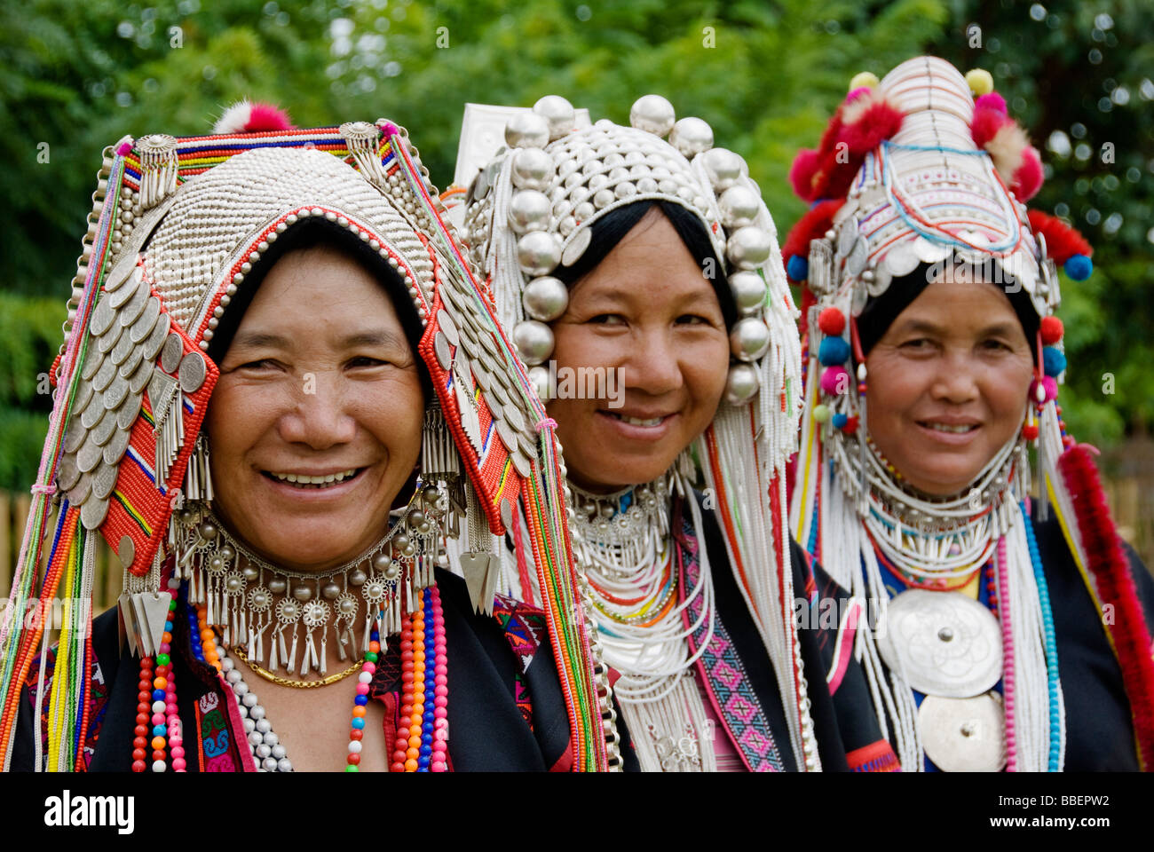 Three Traditionally dressed Akha Hill Tribe Women Stock Photo - Alamy