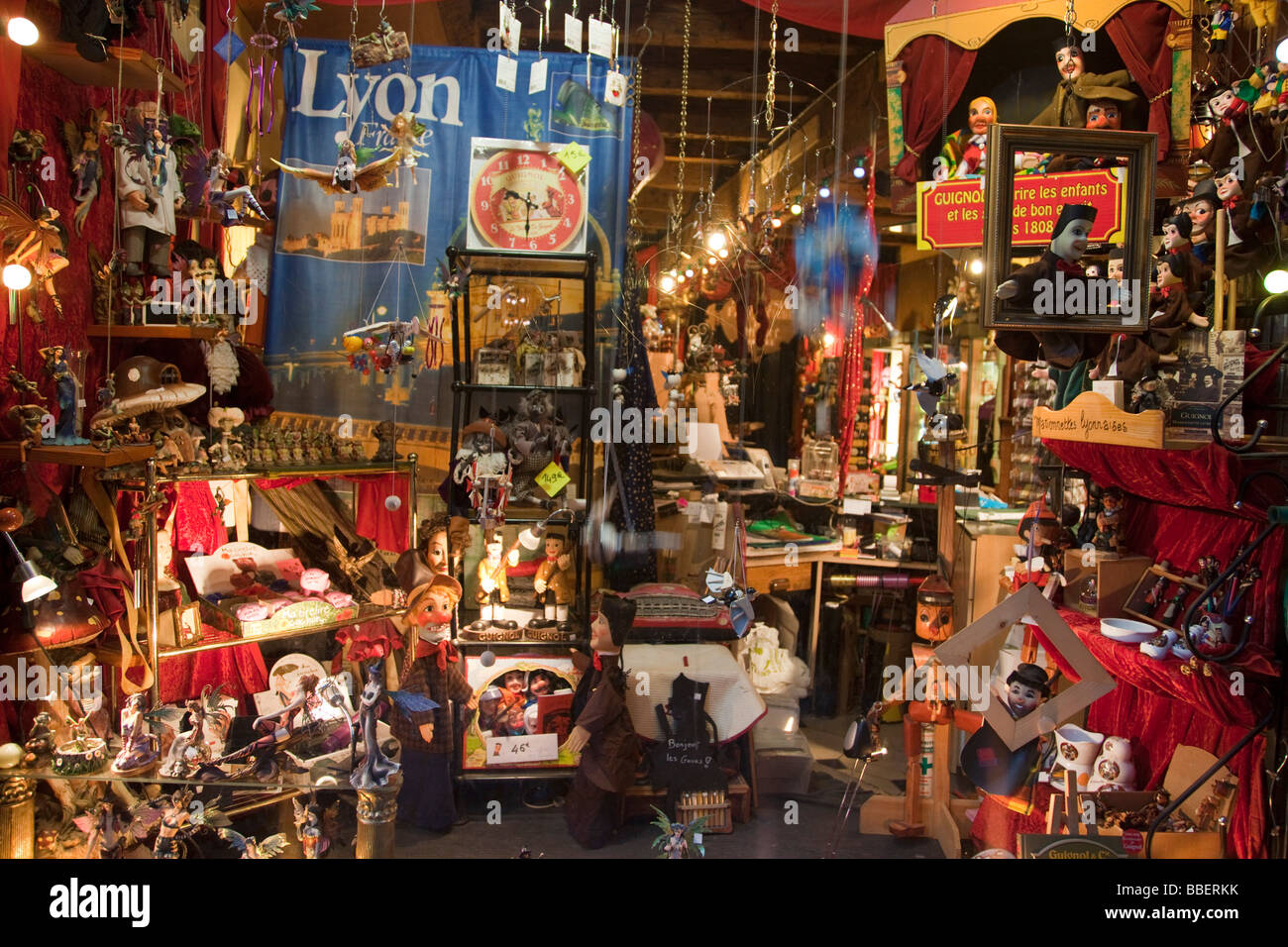 Shop for local handicraft wooden puppets Vieux Lyon Rhone Alps France