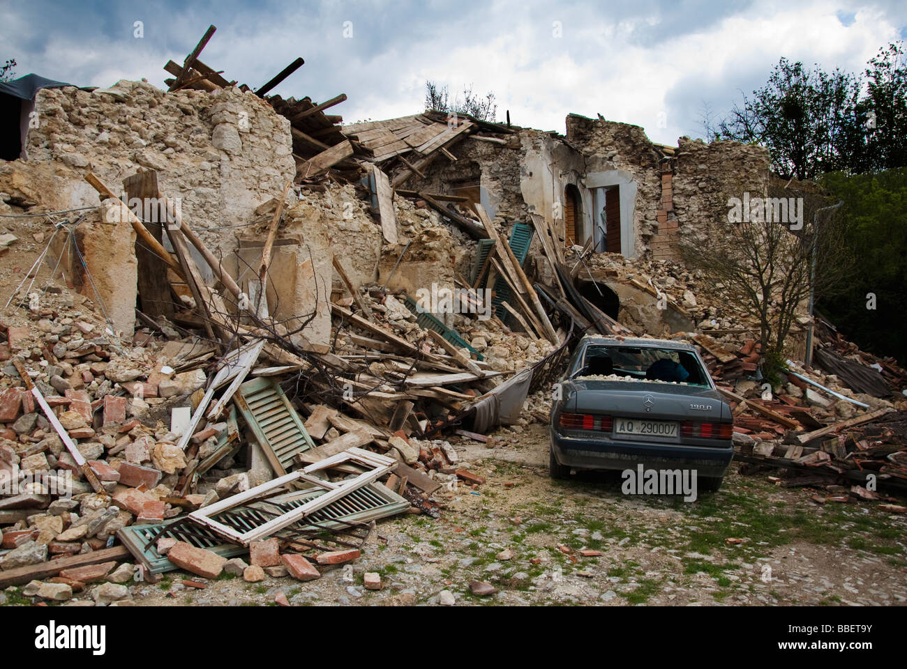 house destroyed by earthquake in Abruzzo in Italy in 2009 Stock Photo