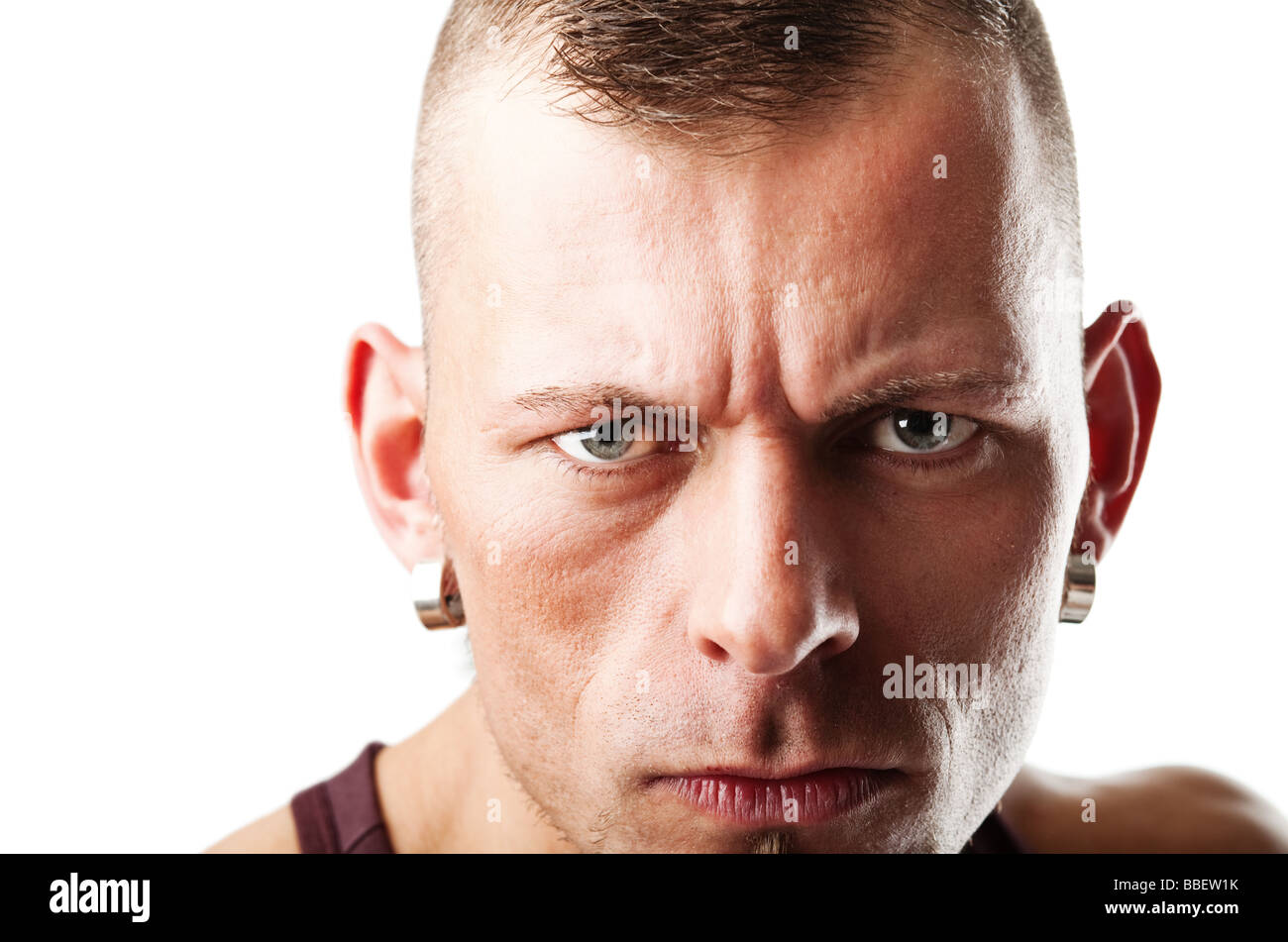  Closeup portrait of a harsh man isolated on white Stock Photo - Alamy