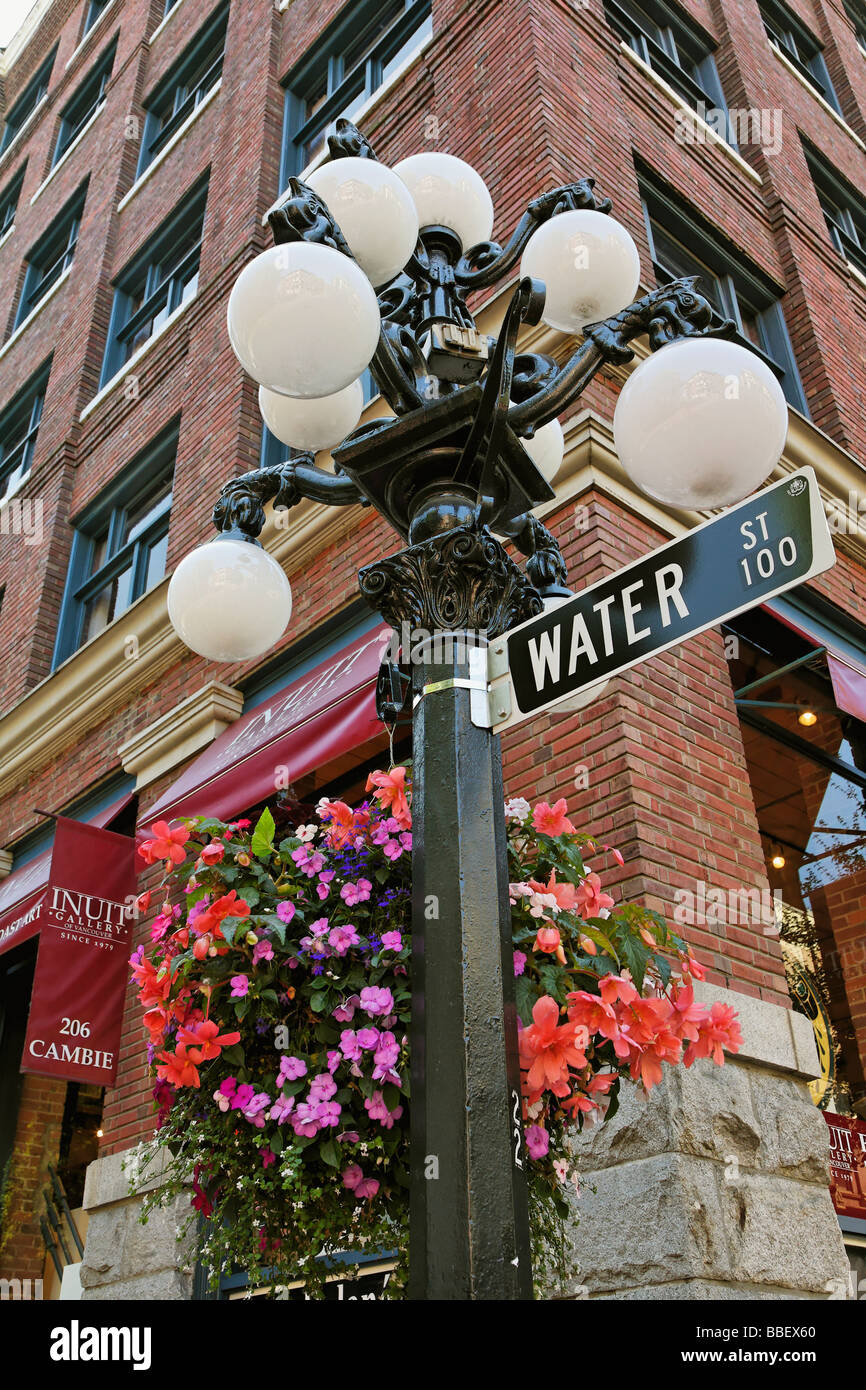 The streets of Gastown are lined with decorative street lamps and