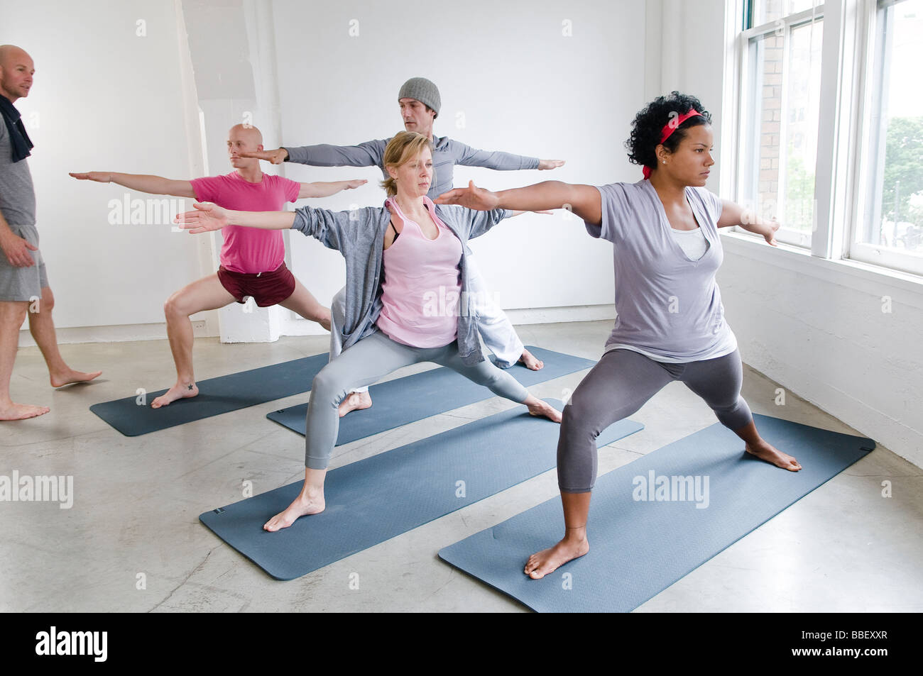 Students and instructor in yoga class, Vancouver, British Columbia