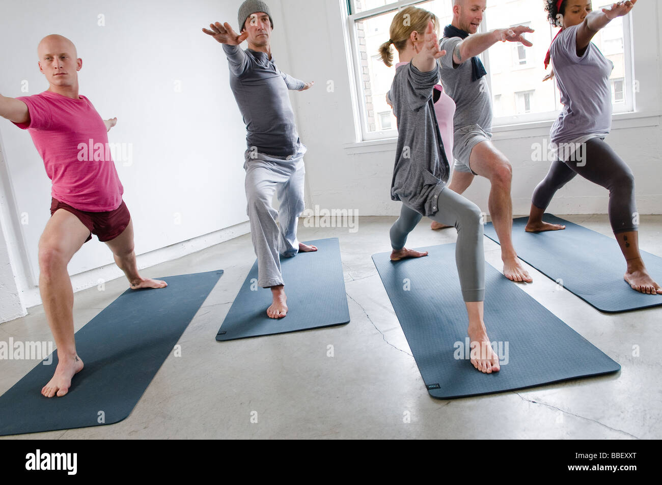 Students and instructor in yoga class, Vancouver, British Columbia