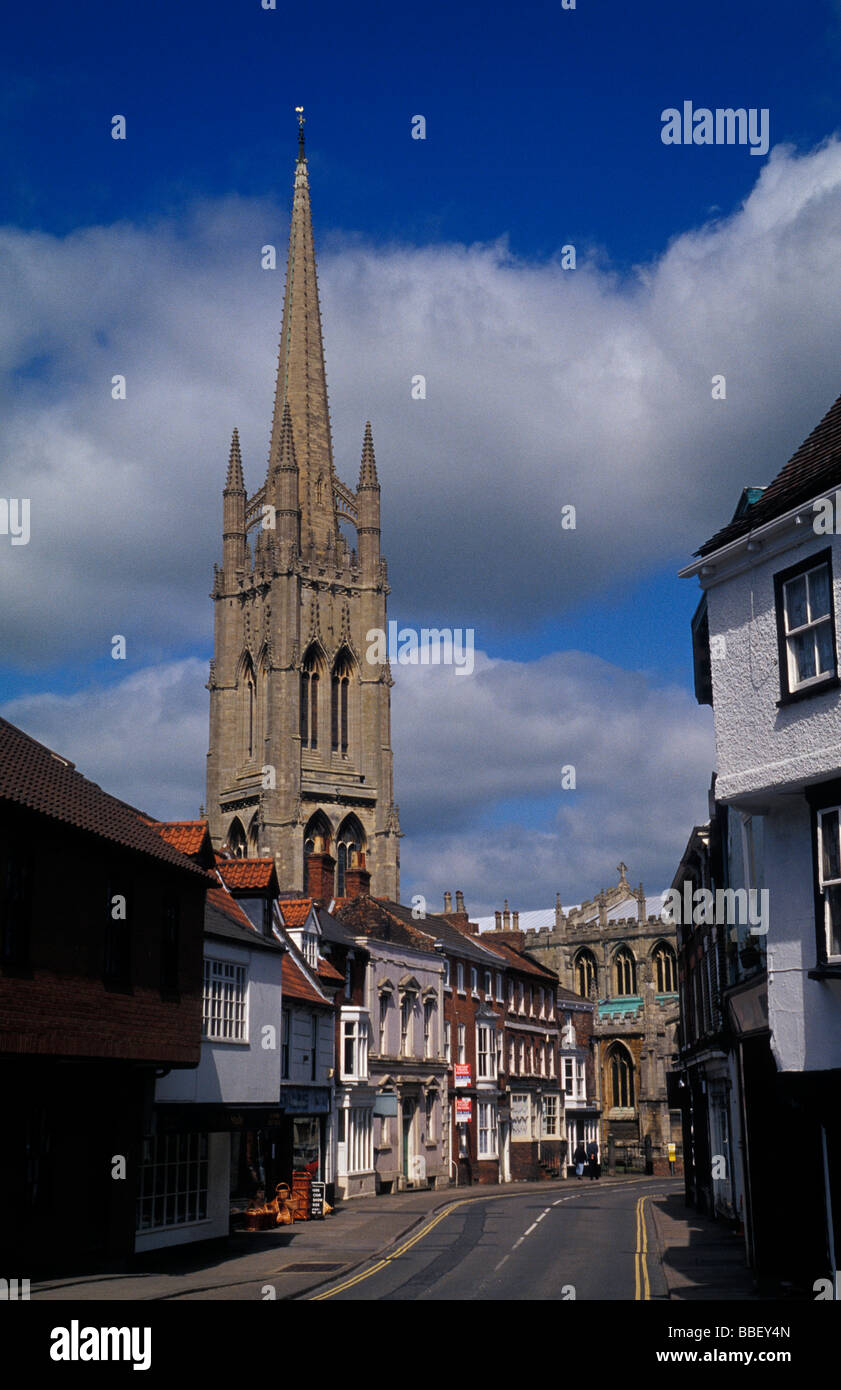 A street view of St. James Church at the market town of Louth. Lincolnshire Wolds. East England. UK. Stock Photo
