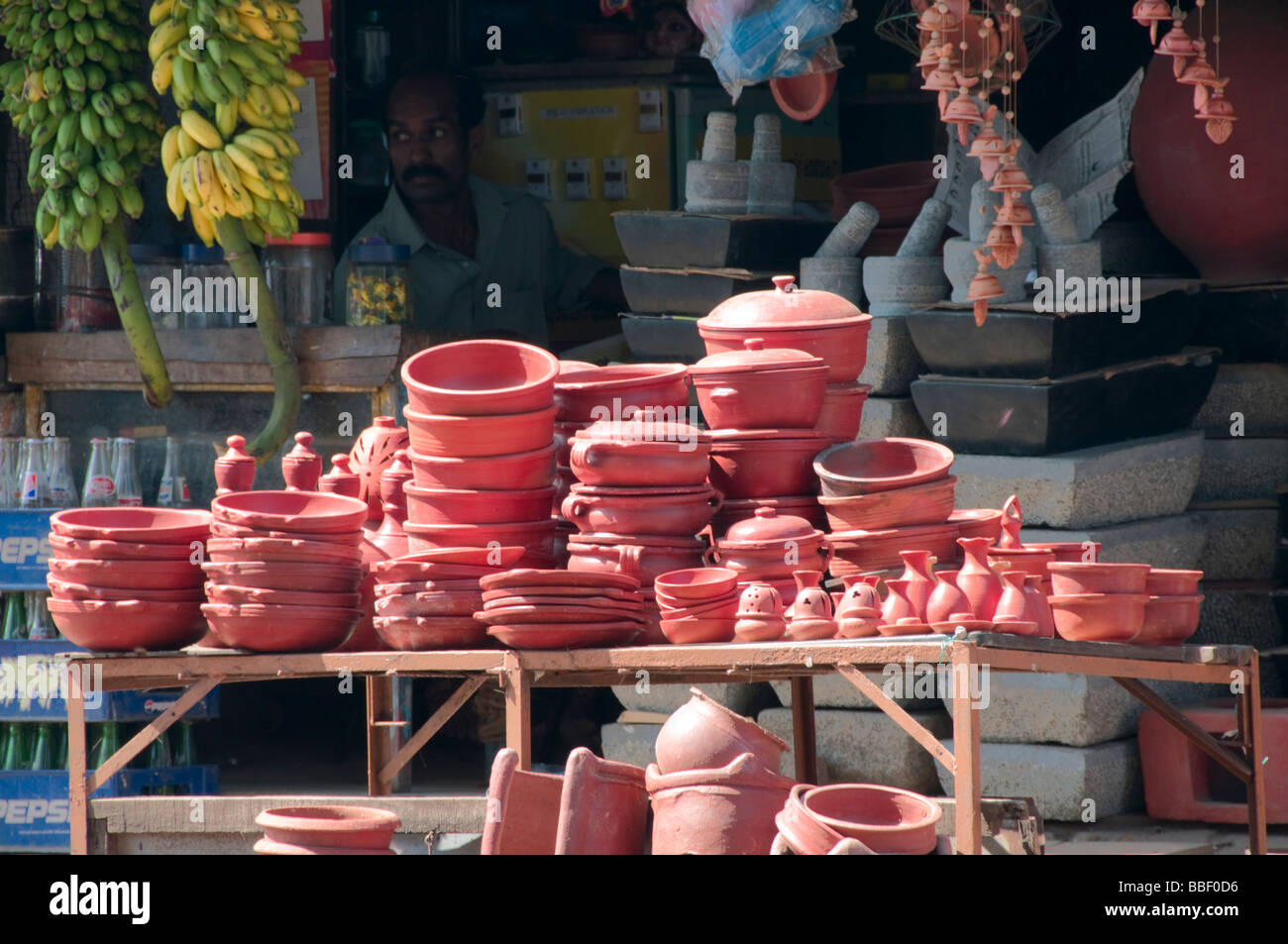 Terracotta pottery for sale at exhibition of Indian handicrafts in