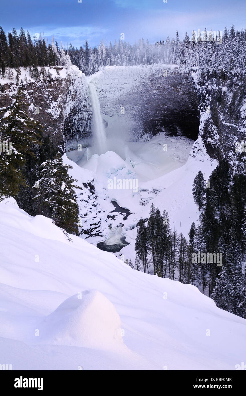 Helmcken Falls in winter with accumulated snow ice cone Wells Gray