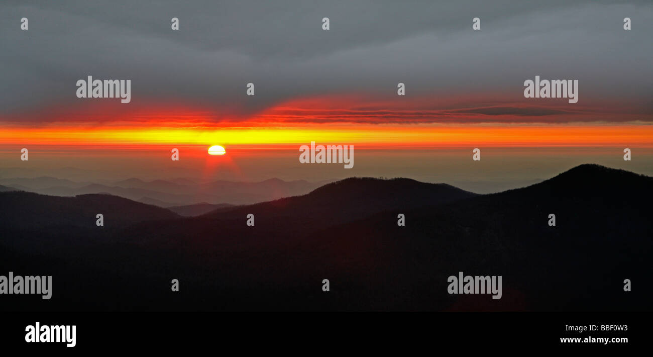 Sunrise from Whitesides Mountain between Highlands and Cashiers North Carolina Stock Photo