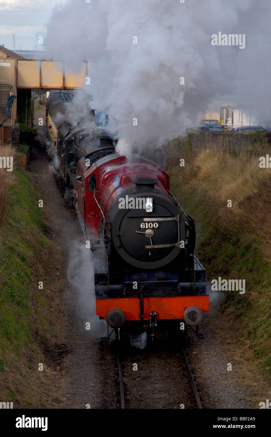 Steam train leaving Watchet Station on the West Somerset Railway. Stock Photo