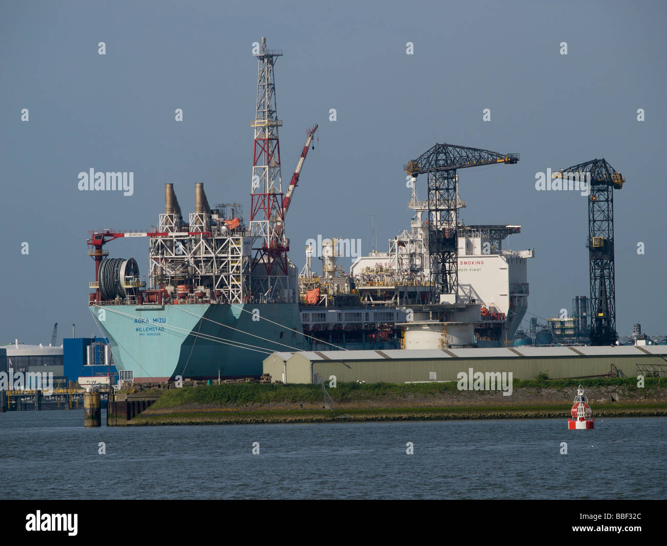 the Aoka Mizu is a purpose built production ship of 246m length a floating oil production platform. Rotterdam port, Netherlands Stock Photo
