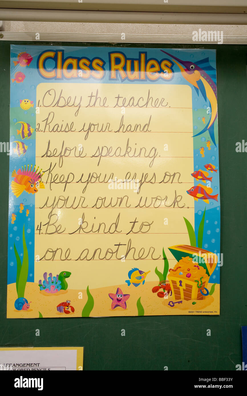 Class rules written on notice board in classroom  © Myrleen Pearson. .......Ferguson Cate Stock Photo