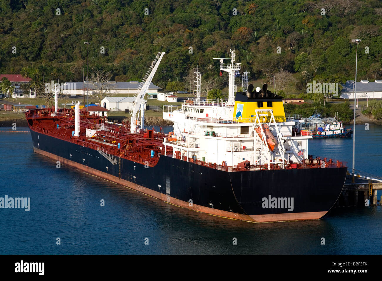Rodman Docks, Panama Canal, Panama City, Panama, Central America; Oil tanker in dock Stock Photo