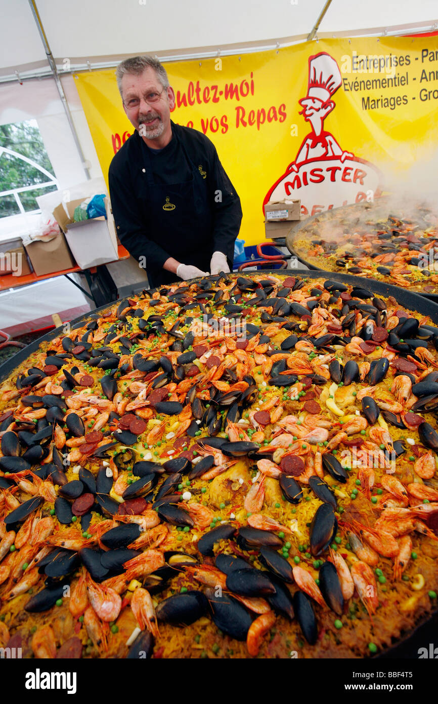Large vat of paella, sea faring festival, Morbihan, France Stock Photo