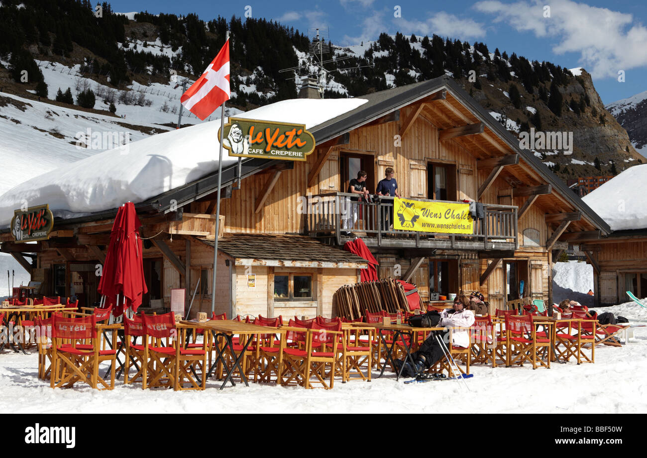 Cafe In Morzine Skiing Area The French Alps FRance Europe Stock Photo