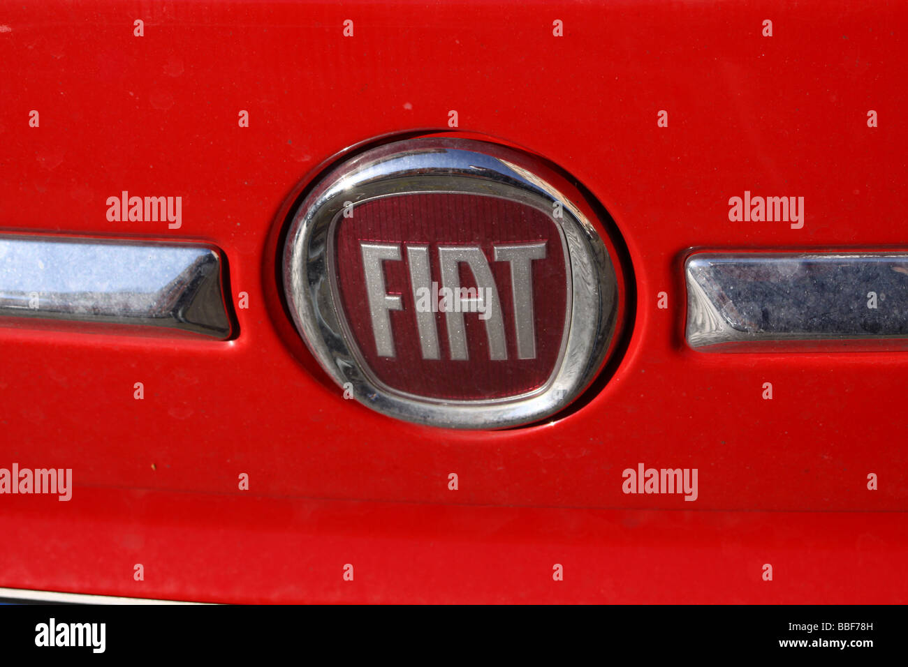 Fiat logo on a red Fiat 500 Stock Photo