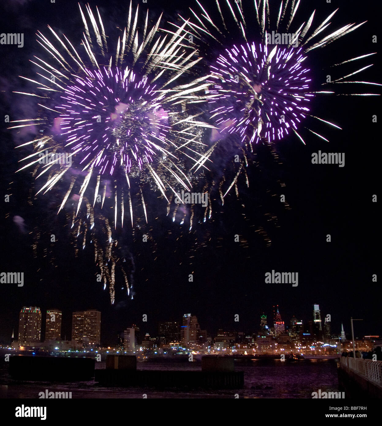 New Years Eve Fireworks over Philadelphia Stock Photo Alamy