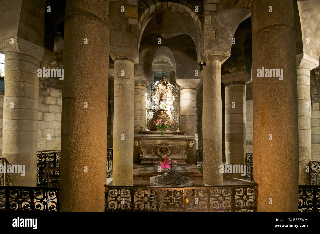 Crypt of Notre Dame du Port. Romanesque church in Clermont-Ferrand. Puy de Dome. Auvergne. France Stock Photo