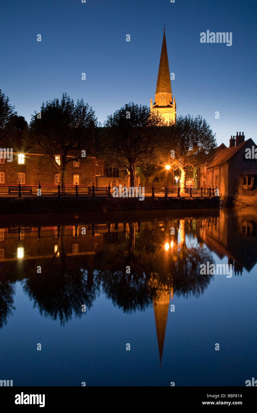 Reflection of St Helen's church spire and Saint Helen's Wharf on the