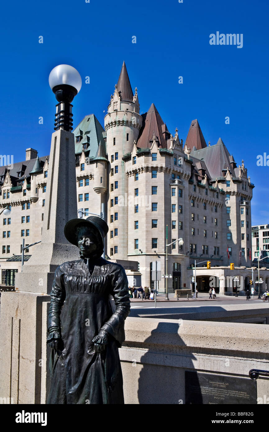 Statue of Laura Secord and Chateau Laurier Ottawa Ontario Canada Stock