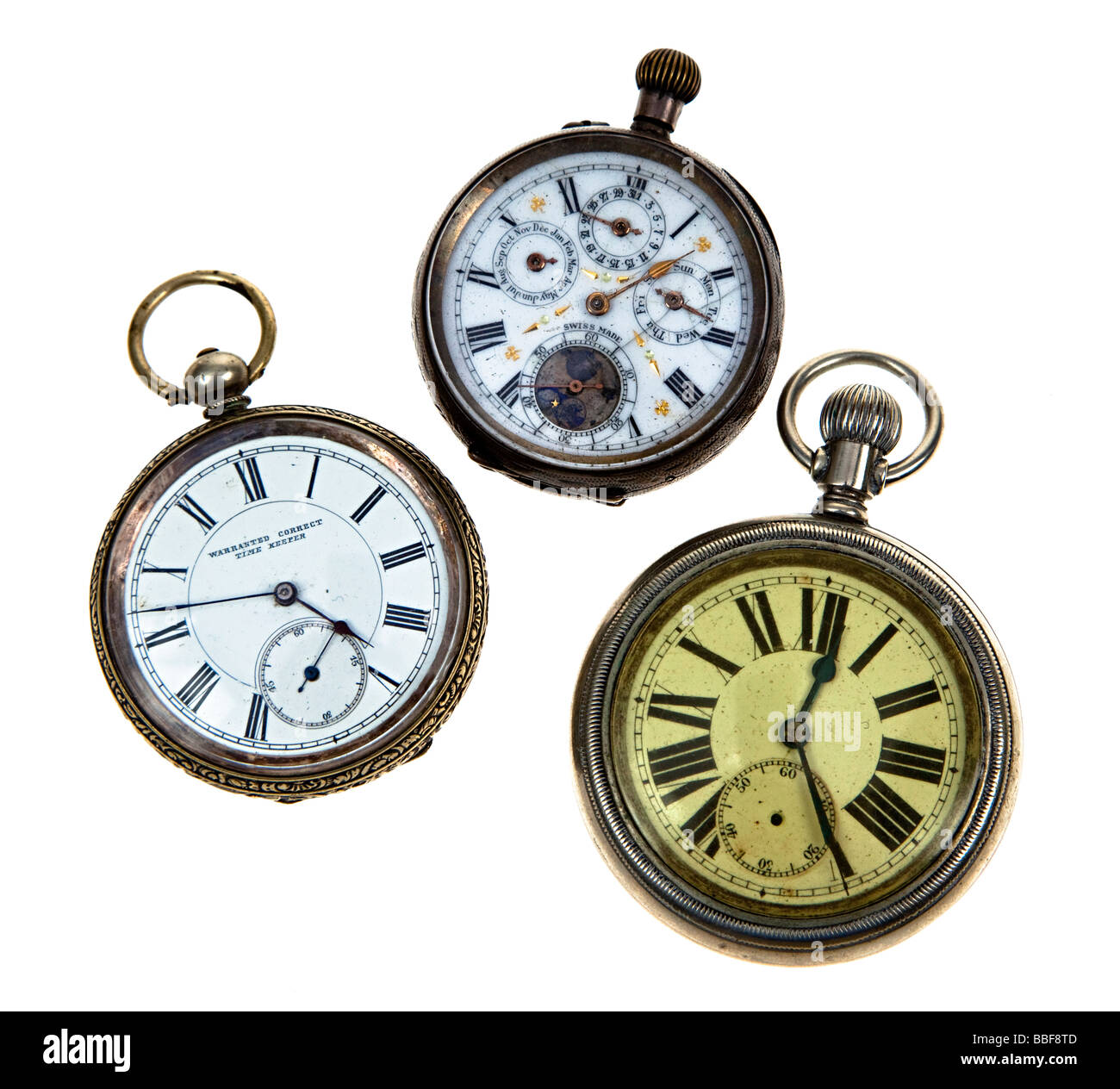 Three antique pocket watches UK Stock Photo