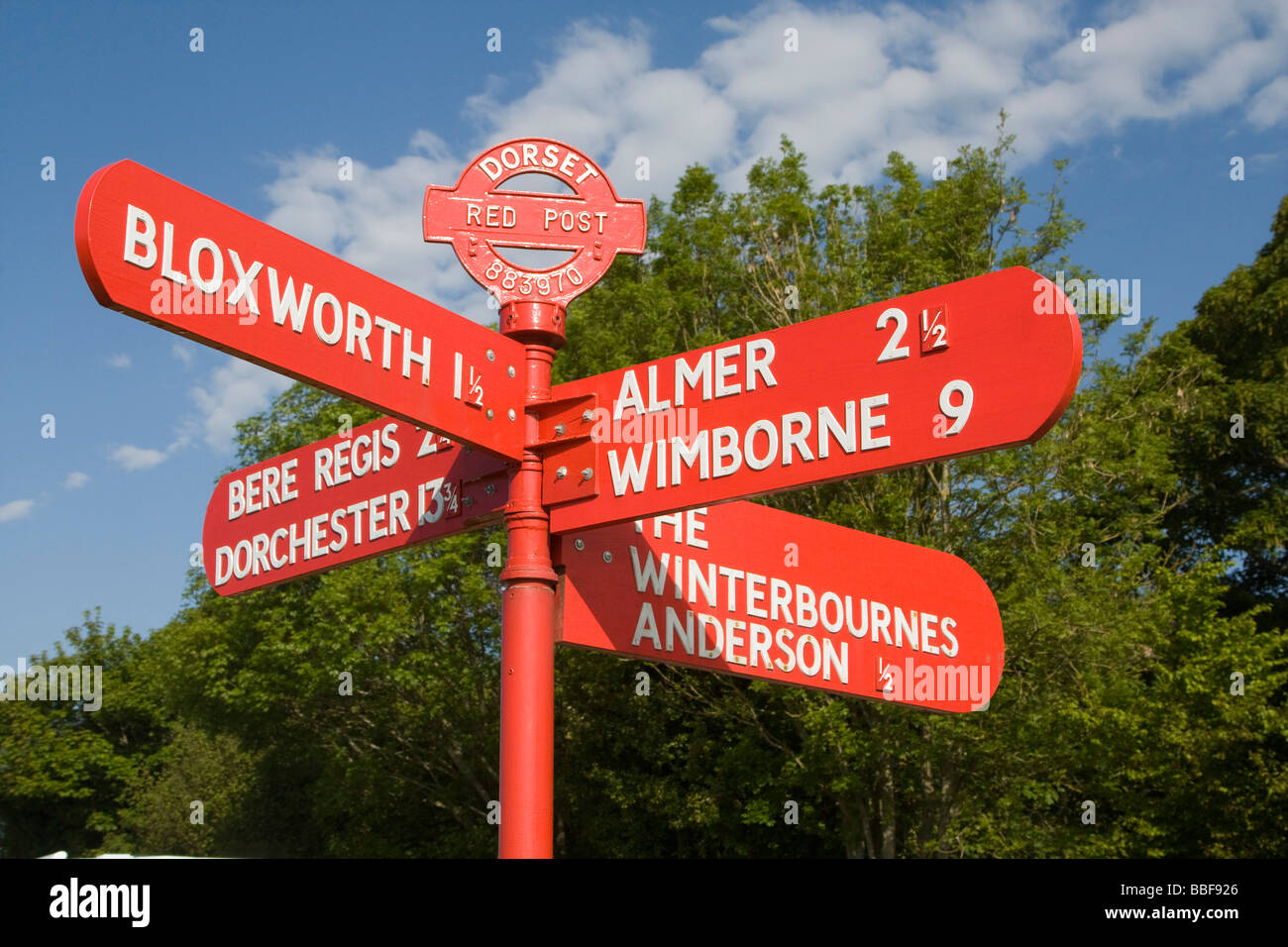 county of dorset red signposts england uk gb Stock Photo Alamy