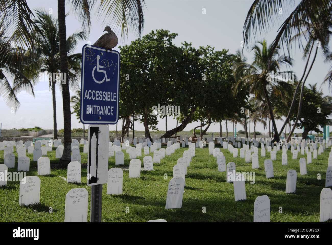 Symbolic Iraq War cemetery along the Ocean Drive in South Beach, Miami, FL, USA Stock Photo