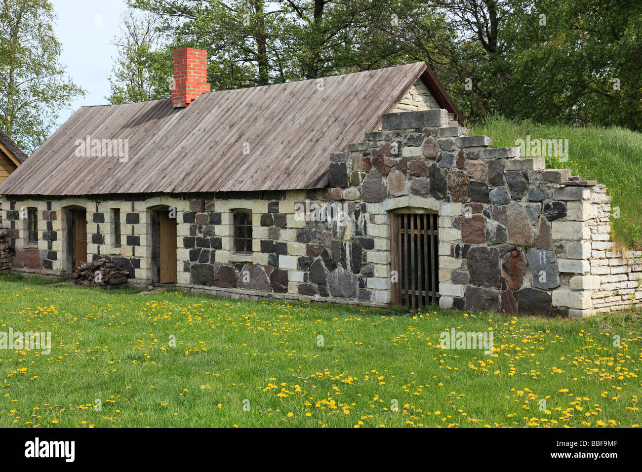 traditional historic fieldstone built estonian farmhouse in Estonia
