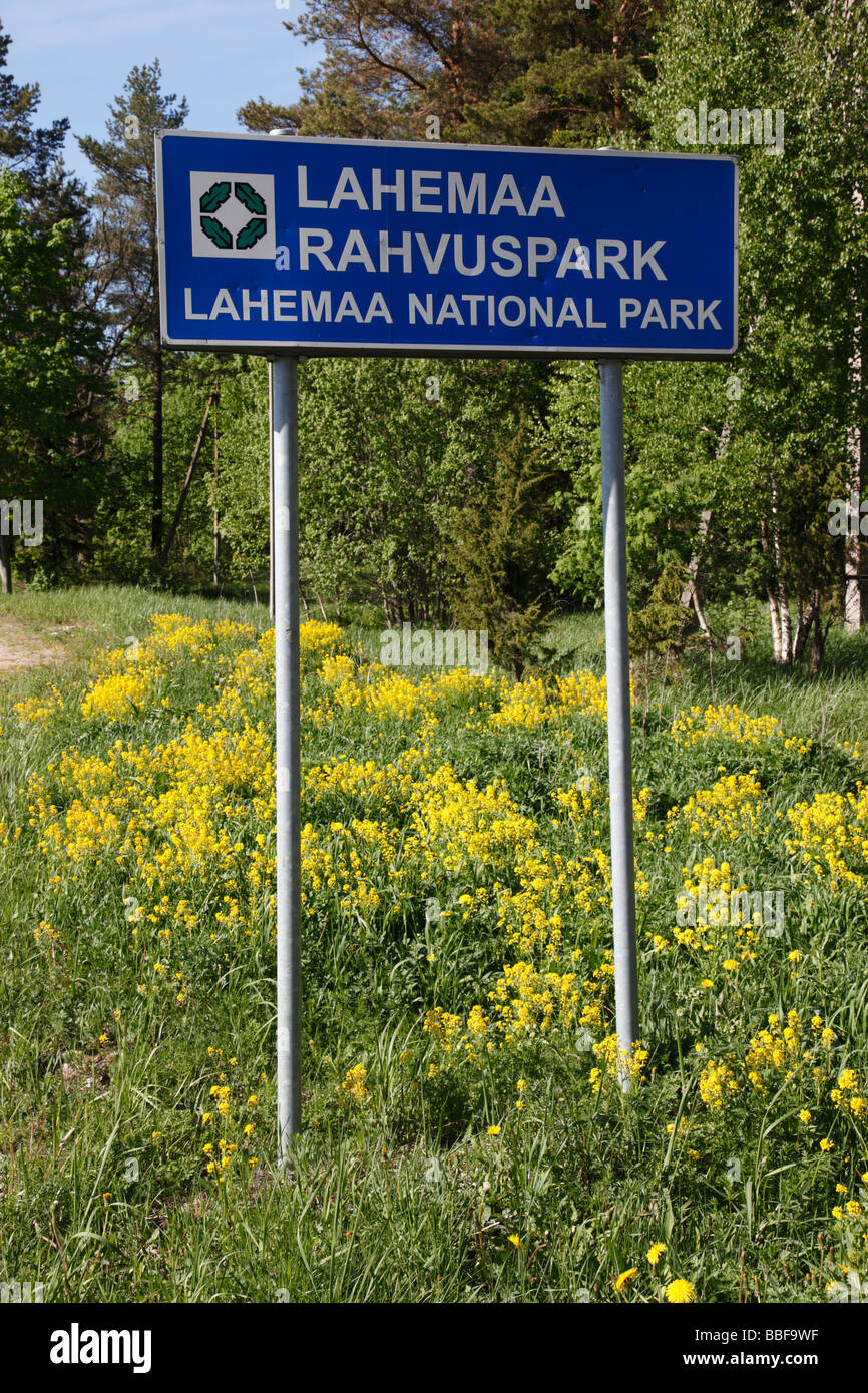sign at the entrance of Lahemaa National Park, Baltic States, Northeast Europe. Photo by Willy Matheisl Stock Photo