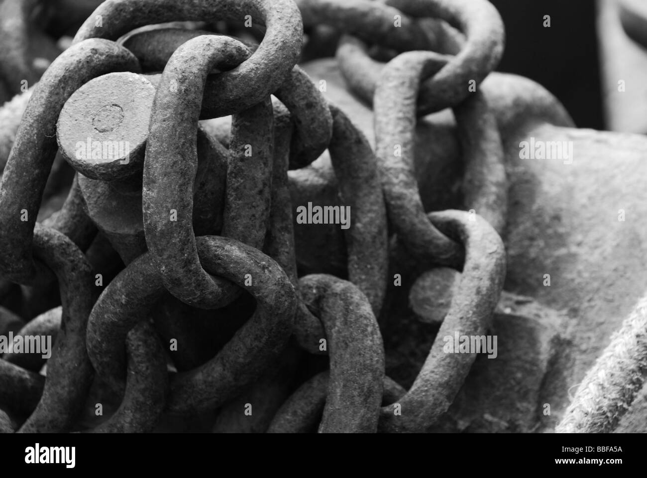 Chains on machinery, in monochrome Stock Photo