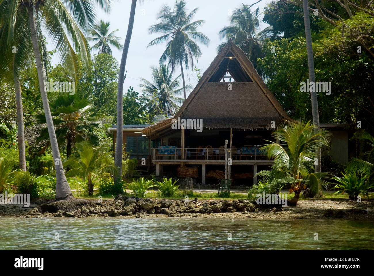 Uepi Lodge dive resort on Marovo Lagoon , Solomon Islands Stock Photo