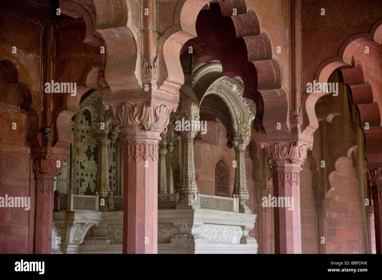 Throne or Jharokha in the Diwan i Am the Red Fort in Delhi India Stock Photo