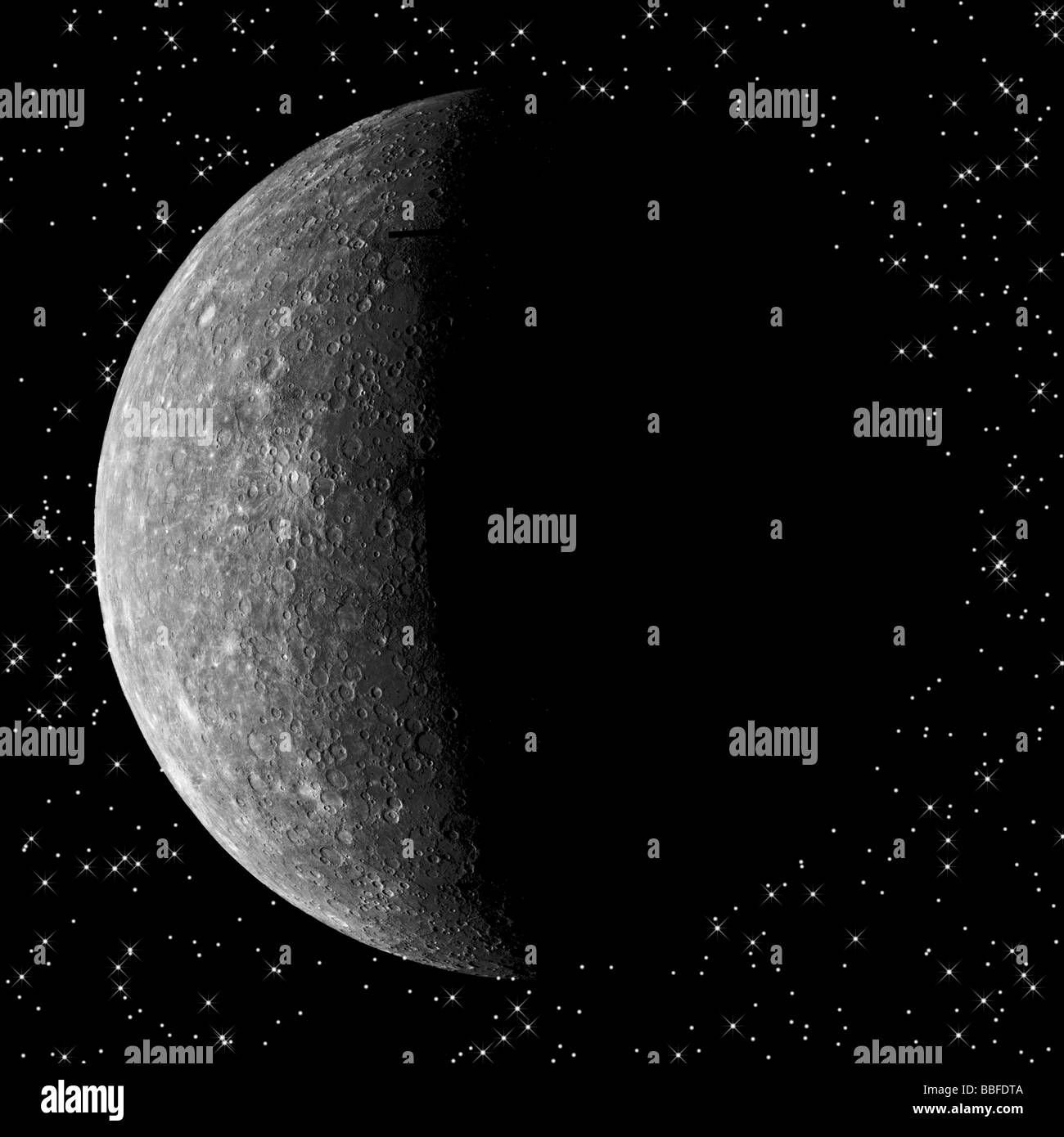 Planet Mercury and stars photo from NASA Messenger Space Vehicle Stock Photo