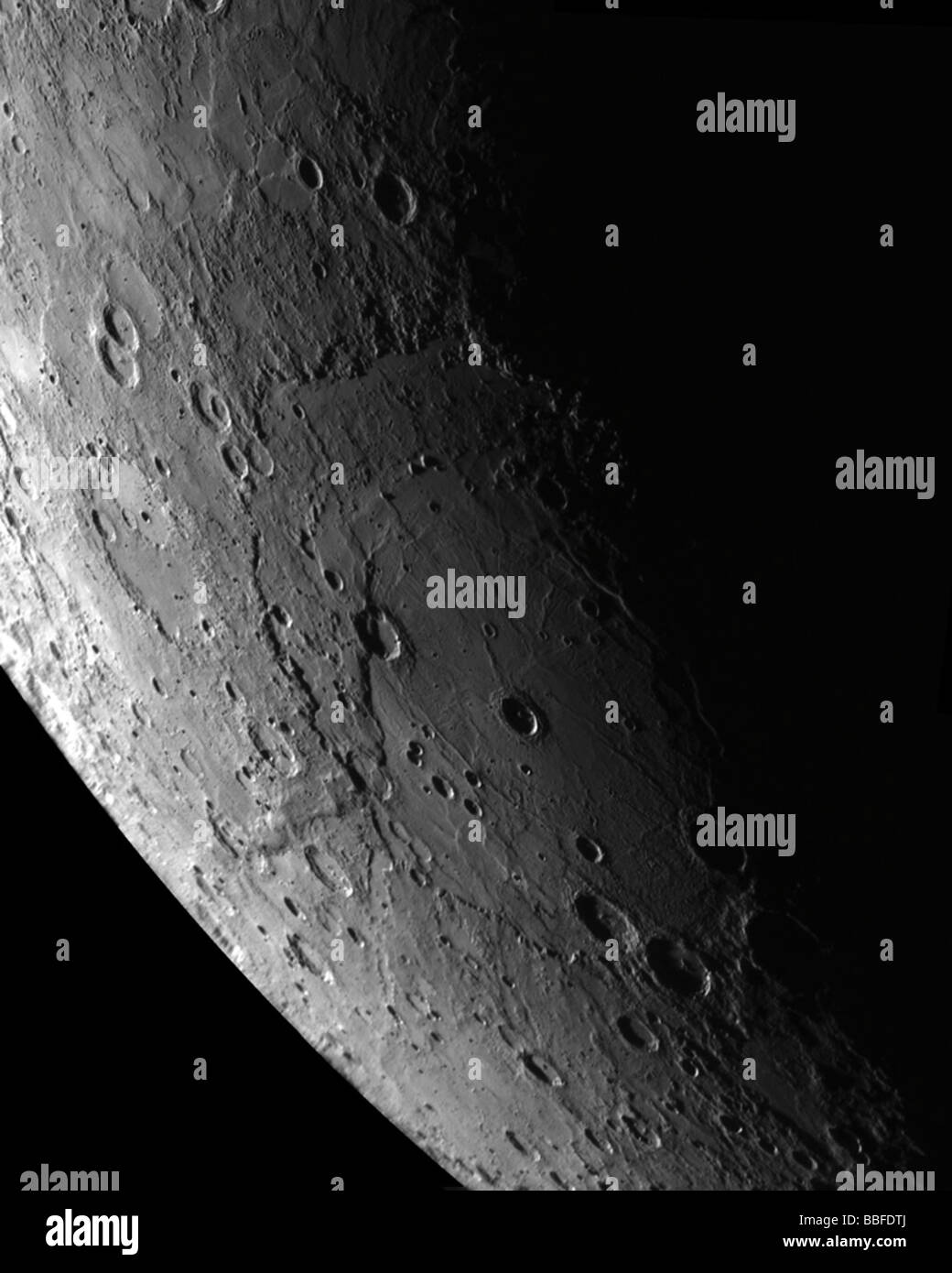 Flyby photo NASA Planet Mercury Rembrant Basin Stock Photo