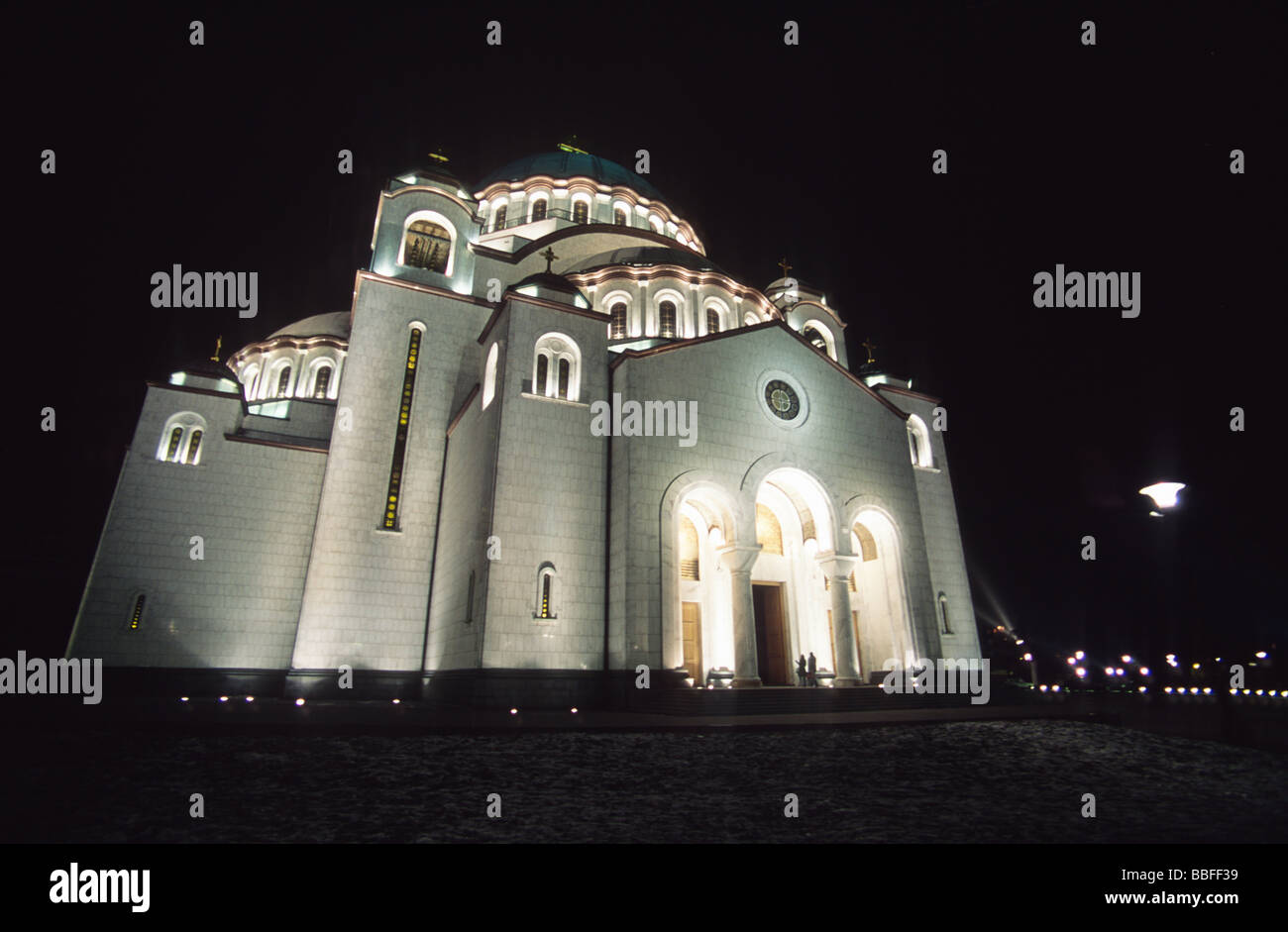 Sveti Sava church at night in electric light in Belgrade, Serbia, Balkans Stock Photo